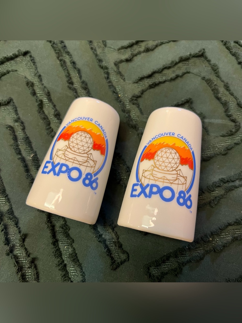 EXPO 86 Vancouver White Ceramic Salt & Pepper Shakers